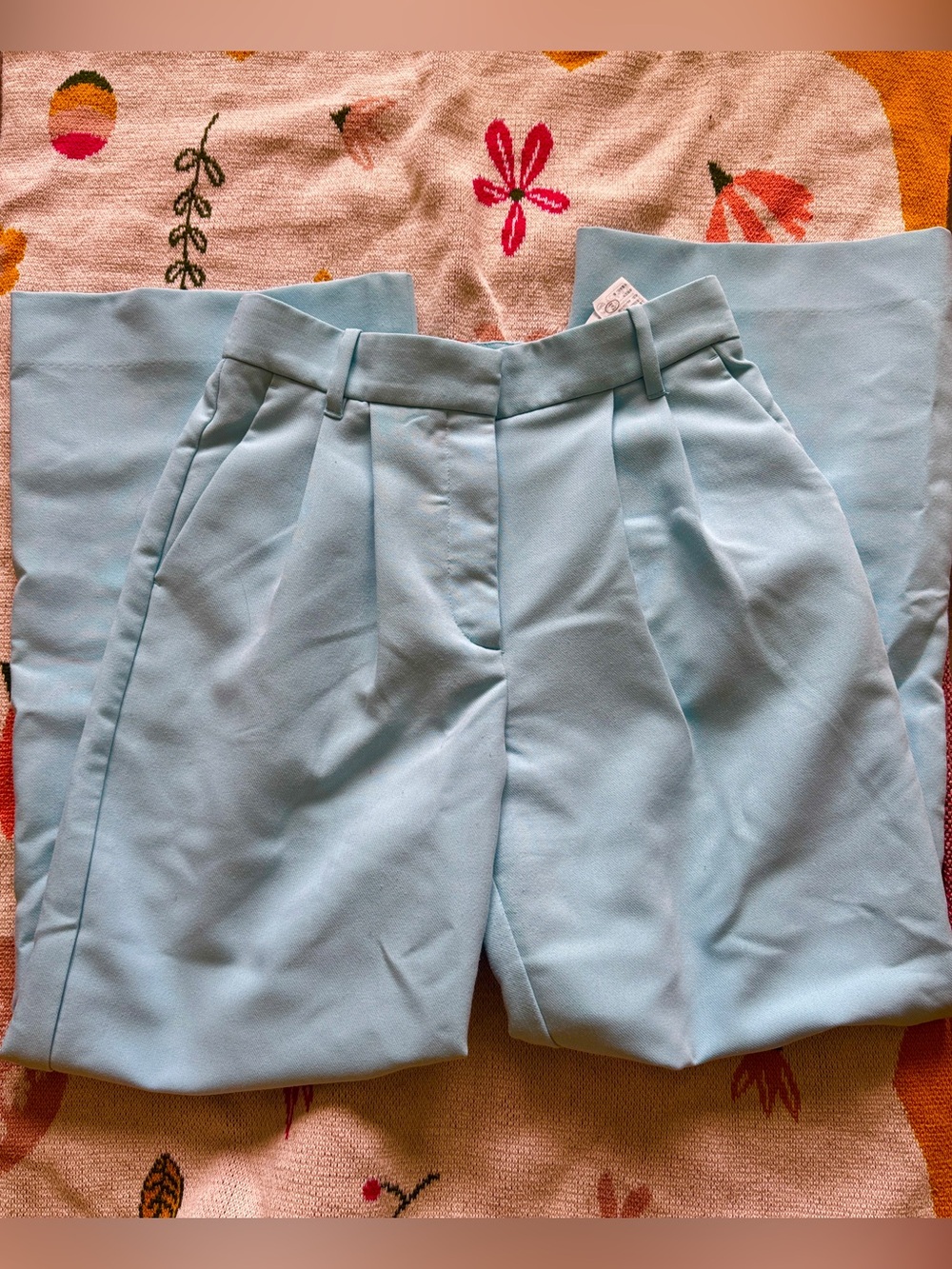 Abercrombie & Fitch Light Blue High-Rise Pleated Trousers